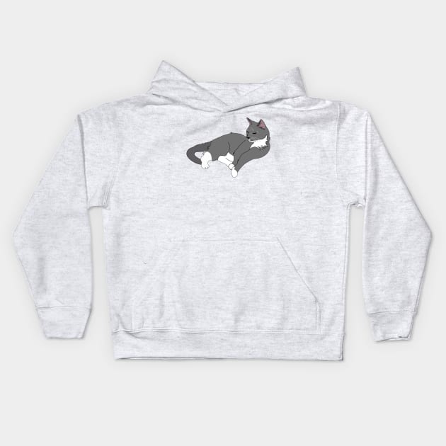 Gray and White Tuxedo Cat Kids Hoodie by beerhamster